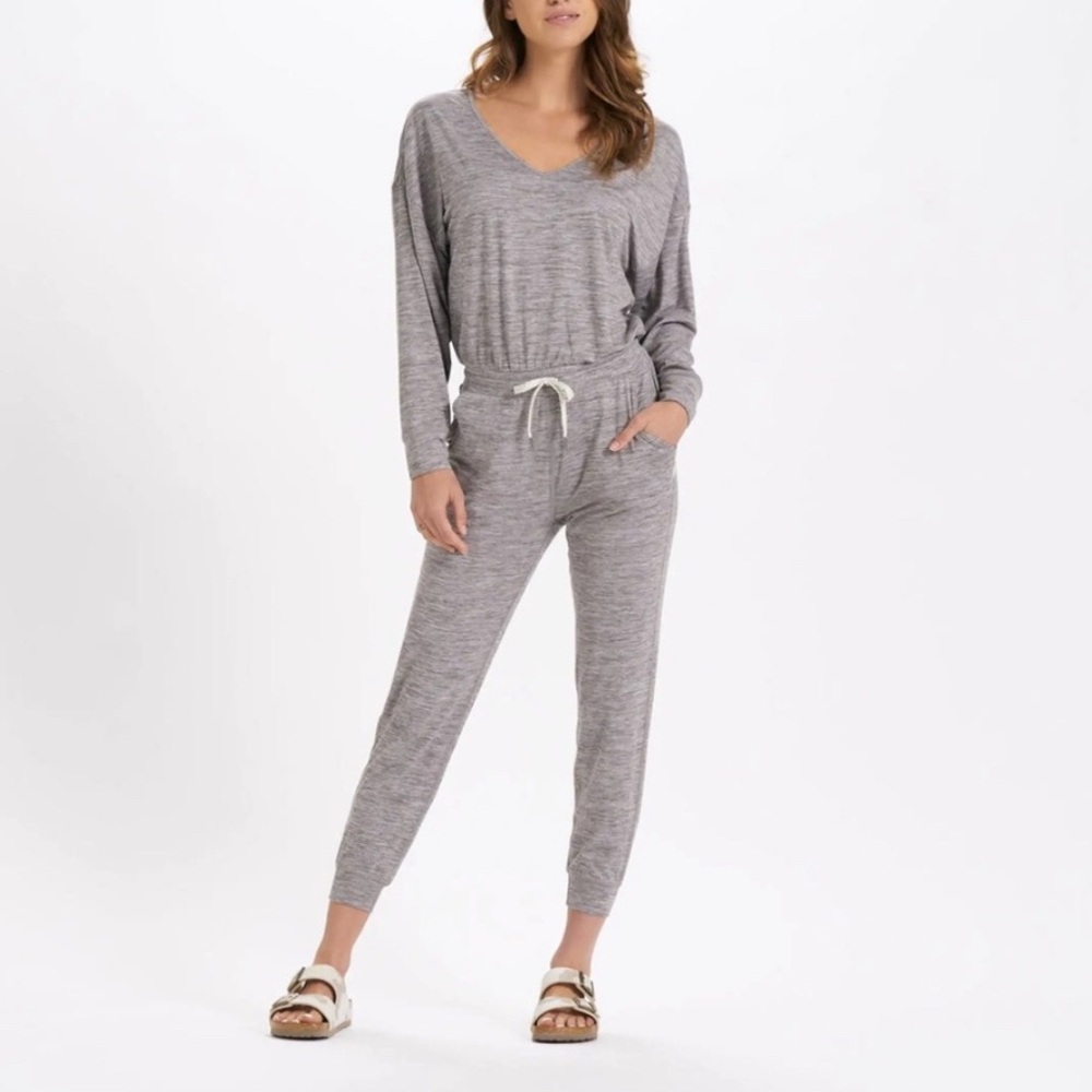 Vuori Heather Gray Cozy V-Neck Jumpsuit